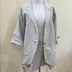 Natural Color Relaxed Fit Blazer with Matching Shorts
